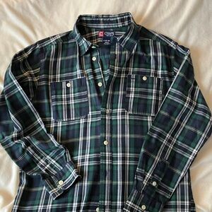 Chaps Boys Navy and Green Plaid Button Down Shirt great Christmas